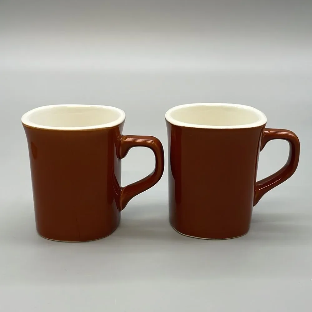 2 Crate & Barrel Espresso Coffee Tea Mugs Brown Ceramic